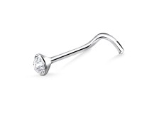 3mm Bezel Stone Set Silver Curved Nose Stud NSKB-13